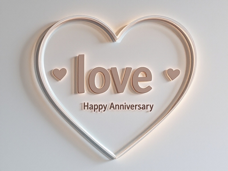 plexiglass heart shaped plaque with the words happy anniversary