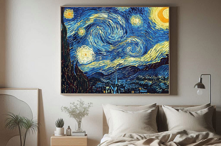 starry night in a frame