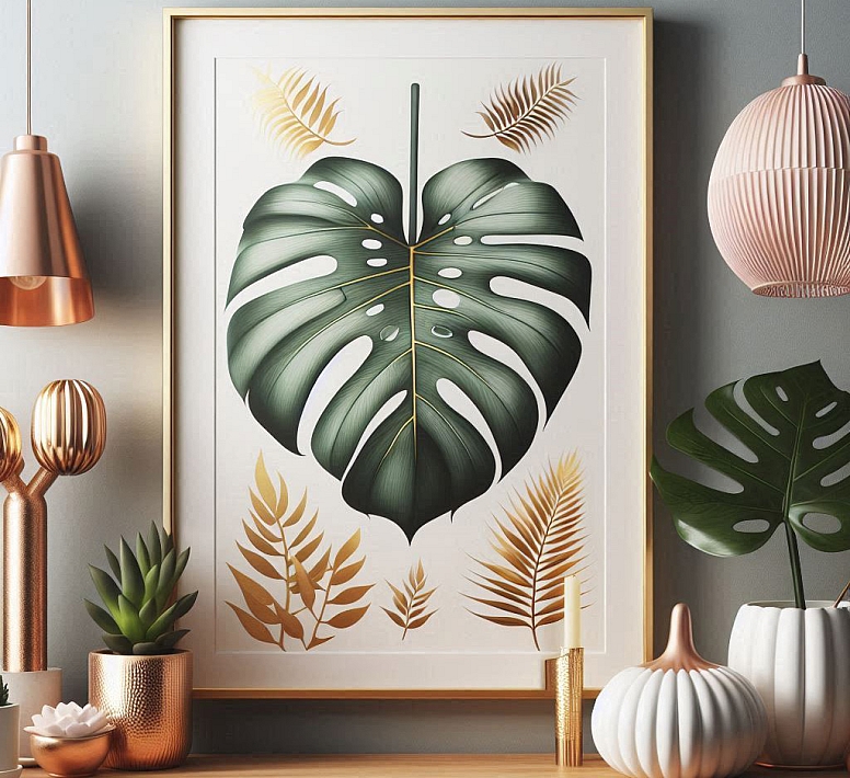 stylish monstera flower in a frame